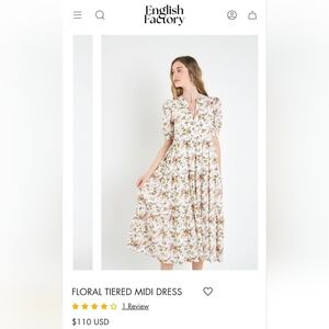 English Factory Women's 100%Cotton Tiered Dress Floral Boho Lined V-Neck 2X NWT